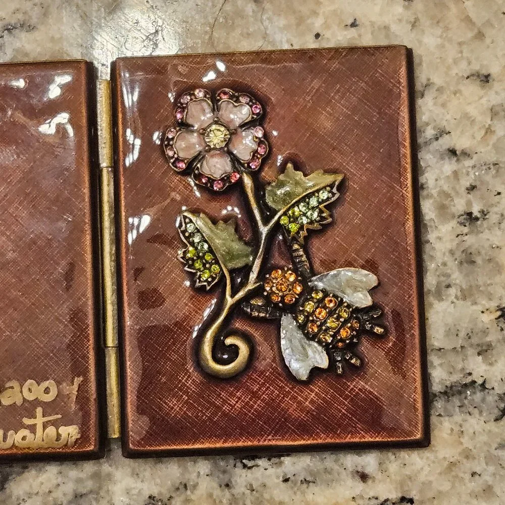 RARE HANDSIGNED JAY STRONGWATER BEE FLOWER TRAVEL FOLDING CRYSTAL ENAMEL FRAME